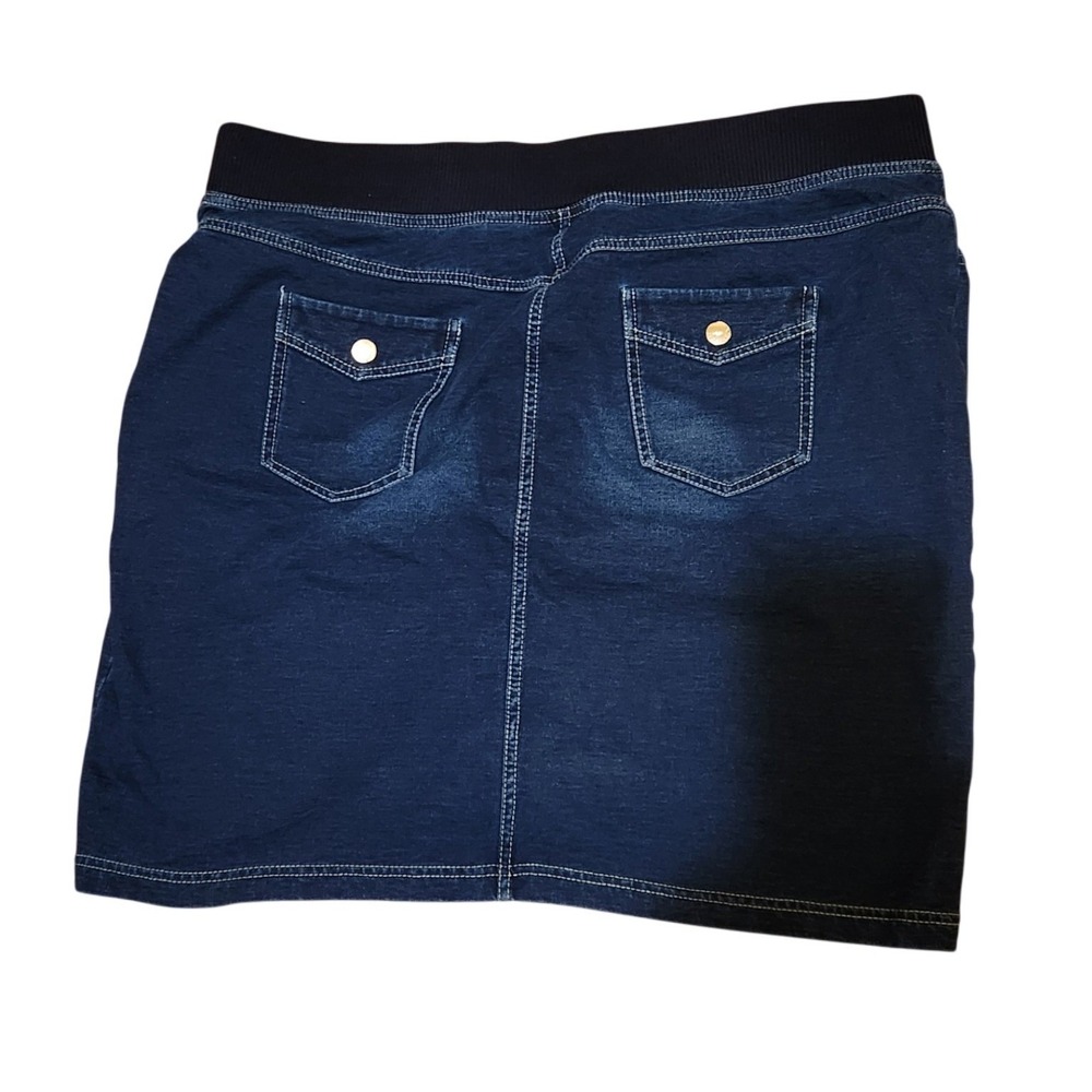 Zenergy Chico's Size 2 Women's Large Dark Wash Denim Skirt Elastic Waist Stretch - Picture 2 of 8